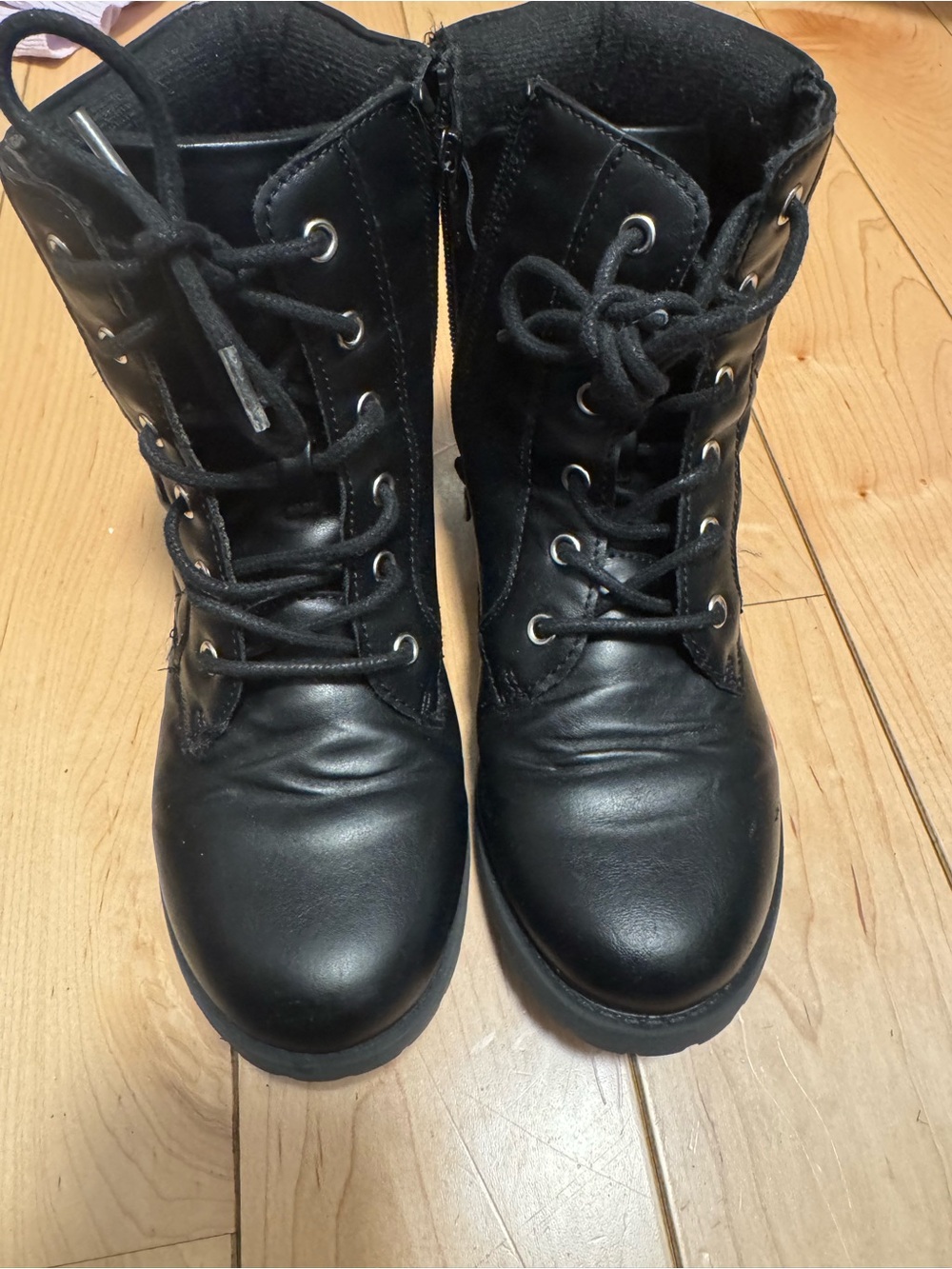(Used) The Children's Place Black Lace-Up Kids Combat Boots